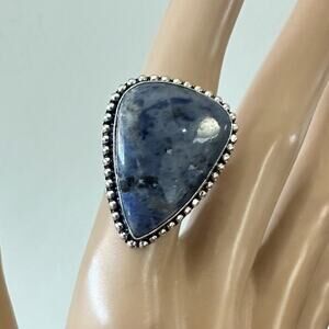 Blue aventurine gemstone ring stamp 925 silver plated size 6